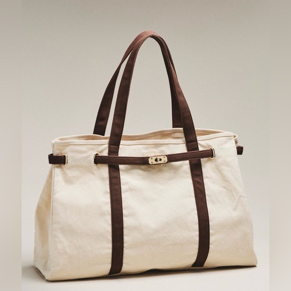 Anthropologie Handbags - New Anthropologie Oversized Canvas Slouchy Tote in Chocolate
